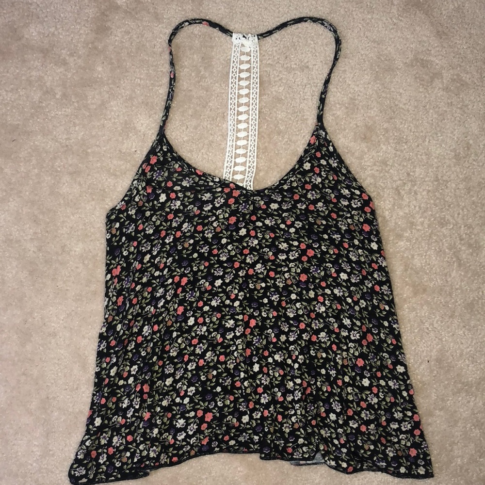 L.A. Hearts black floral tank top with lace back